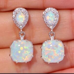 Fire Opal dangle square Earrings